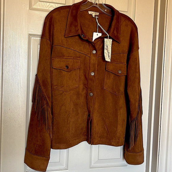 Mystree Fringe back faux suede Shacket- NWT - Picture 9 of 11
